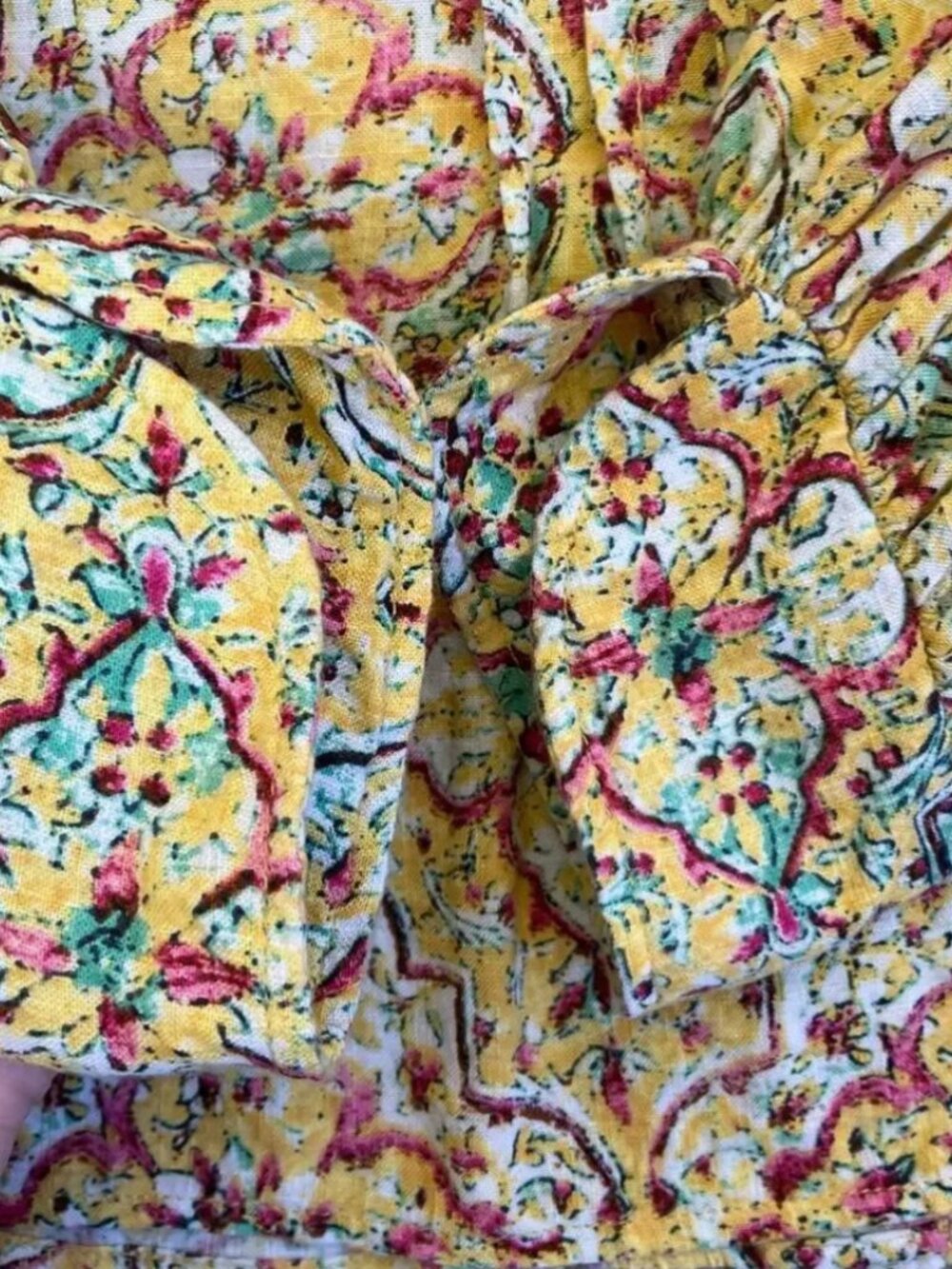 Anthropologie Pilcro Sz 1X Pintuck Peasant Blouse Yellow Floral Crochet Cottage - Picture 6 of 7